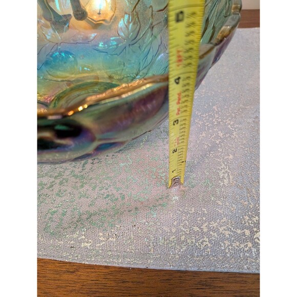 Indiana Carnival Glass Madeira Round Raised Fruit/Punch Bowl Iridescent Teal VTG - Picture 11 of 12